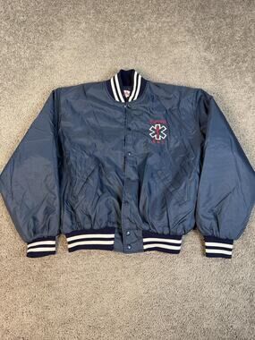 VTG Birdie Jacket Mens XL Blue Varsity Quilted Lined Embroidered PVAC Padded EMS